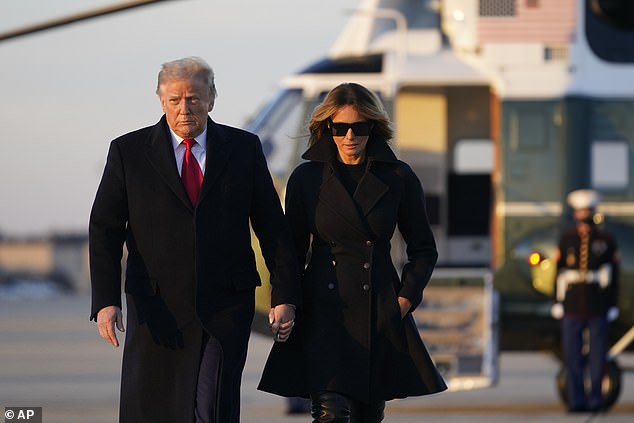 The president and first lady are seen above boarding Air Force One at Joint Base Andrews in Maryland after being flown there from the White House by Marine One